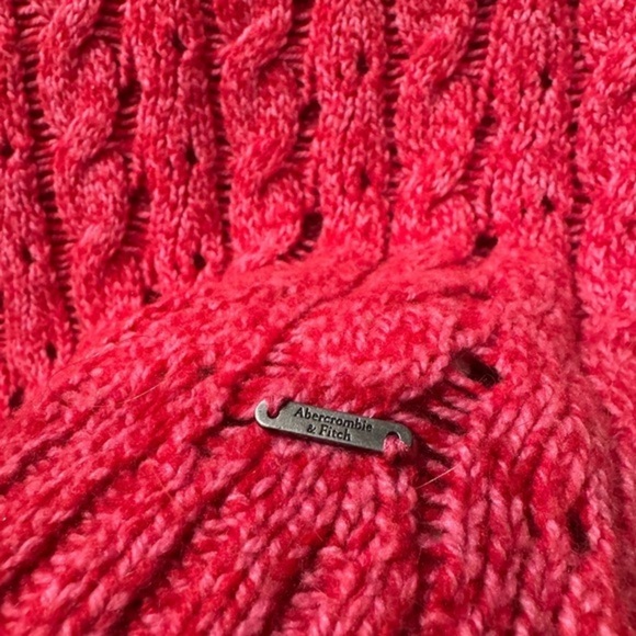 Abercrombie & Fitch Wool Blend Pink Red Cable Loose Knit‎ Sweater Size L - Picture 2 of 4